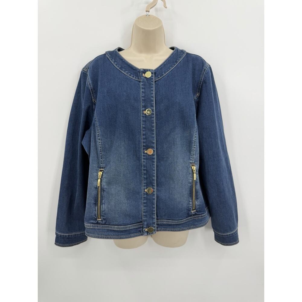 Chicos Denim Jean Jacket Button Up Size 3 Or XL